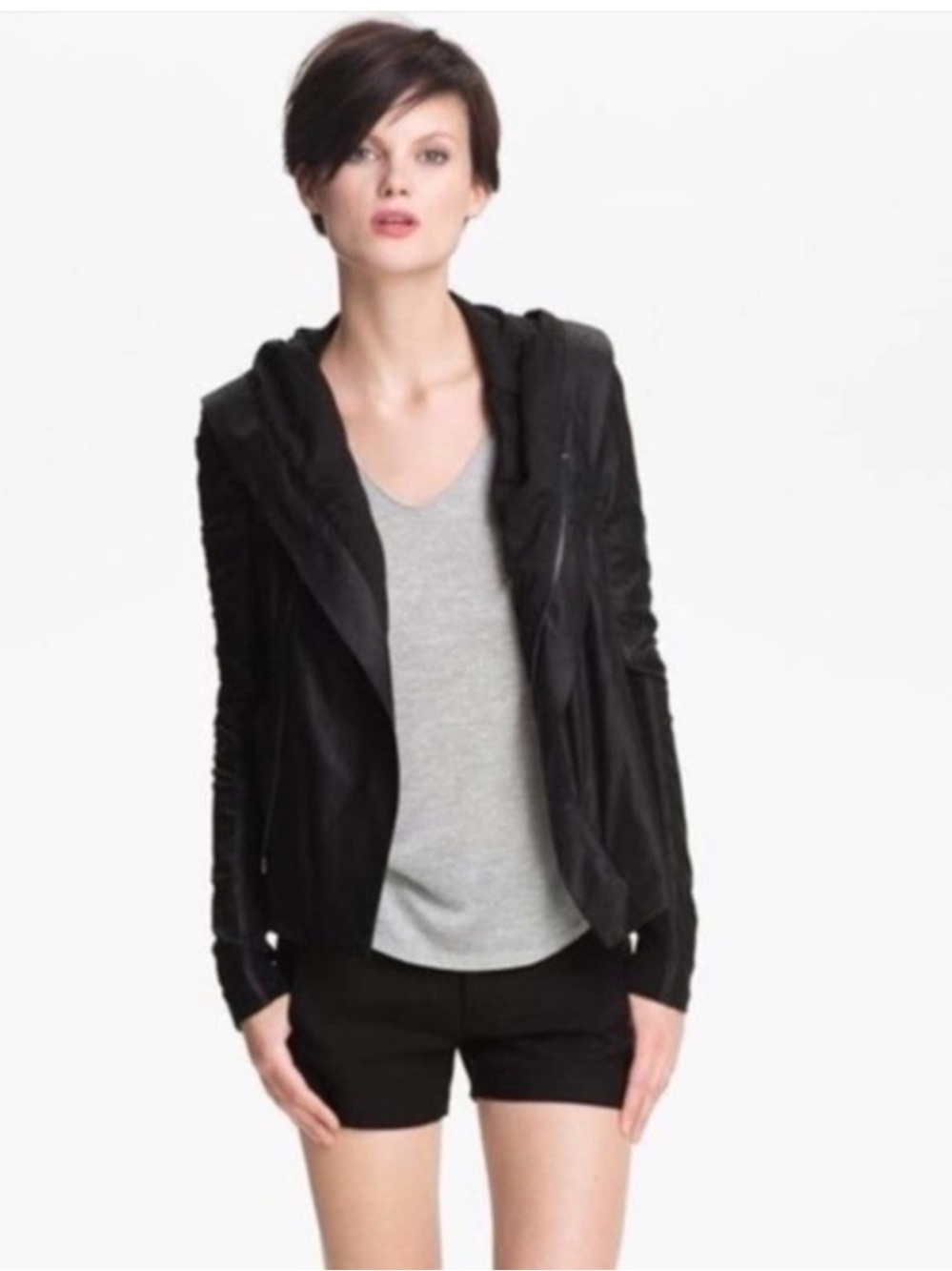 Vince Leather Hooded Jacket